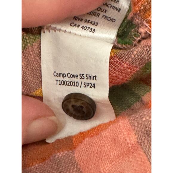 Toad&Co Camp Cove Shirt Womens Large Pink Green Plaid Organic Cotton - Picture 11 of 14